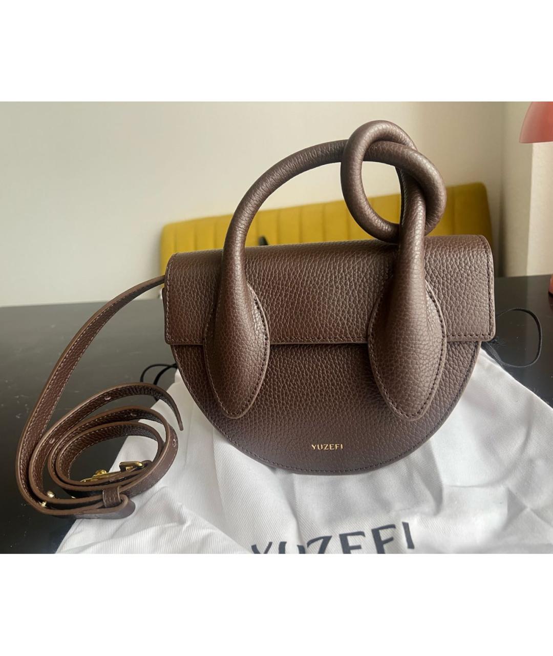 YUZEFI Коричневая кожаная сумка через плечо, фото 5