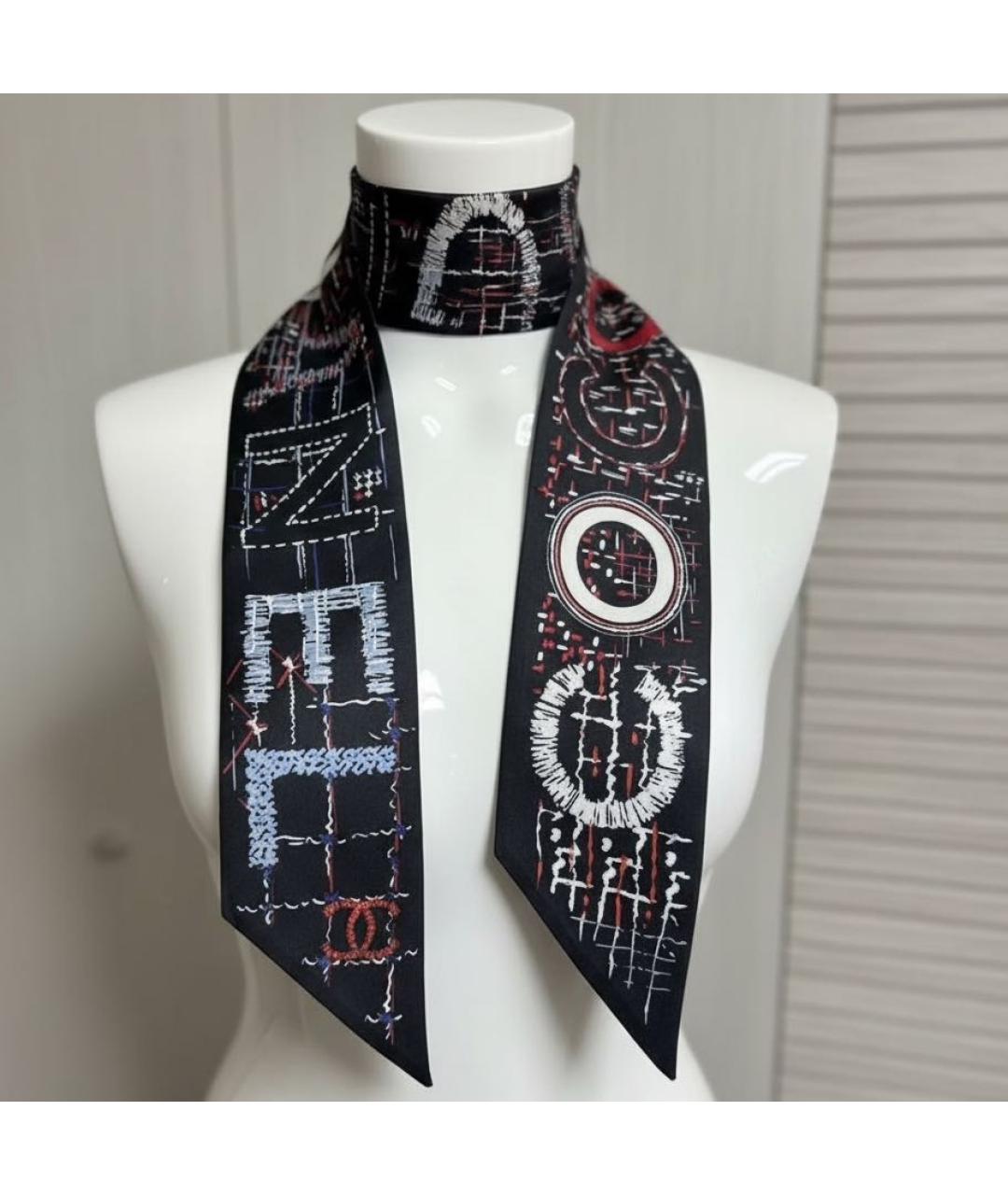 CHANEL Черный шелковый шарф, фото 4