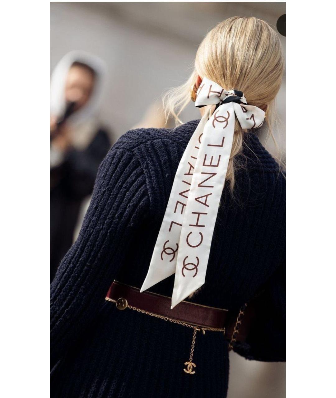 CHANEL Черный шелковый шарф, фото 5