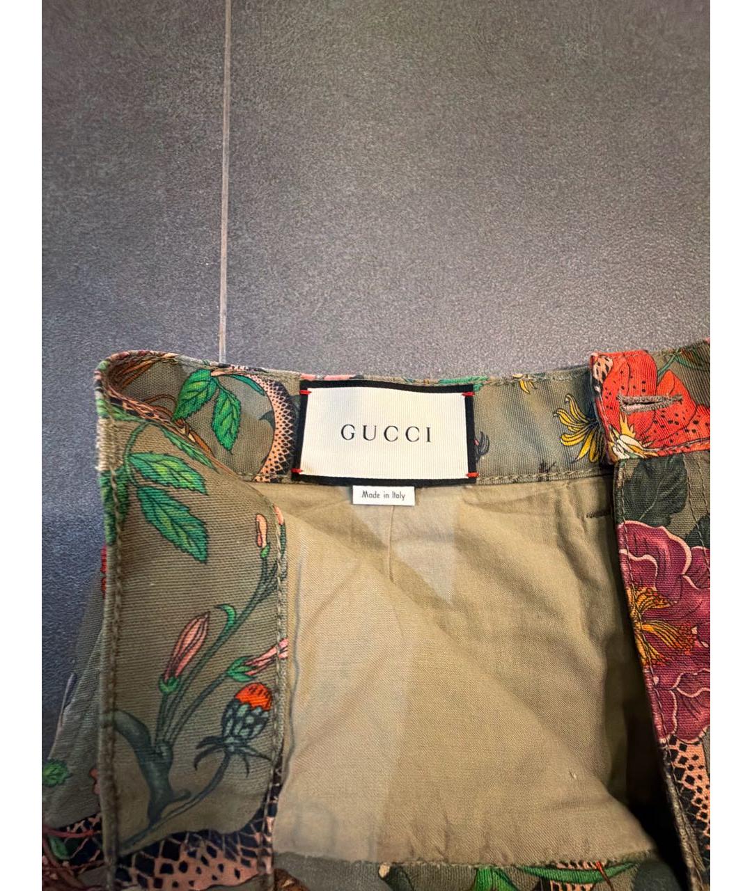GUCCI Хаки хлопковая юбка мини, фото 3