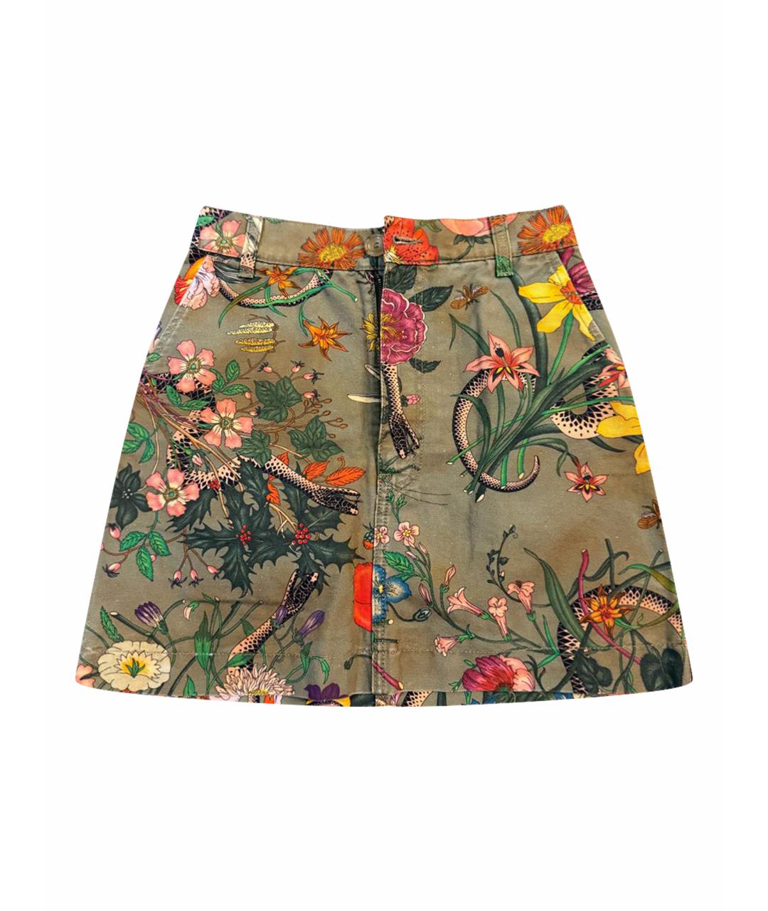 GUCCI Хаки хлопковая юбка мини, фото 1