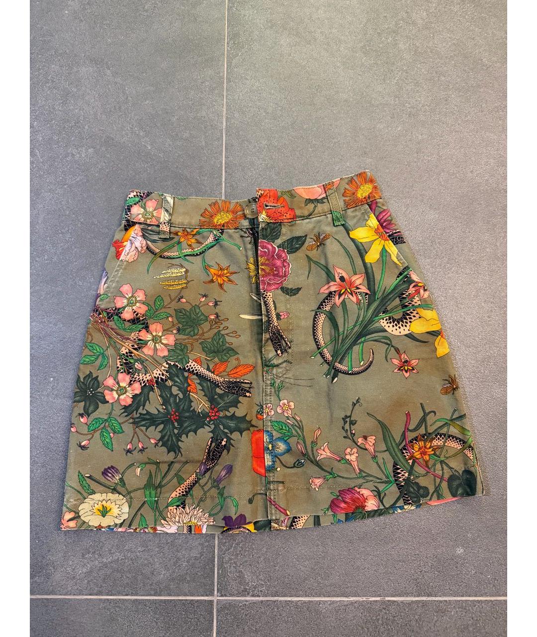 GUCCI Хаки хлопковая юбка мини, фото 5