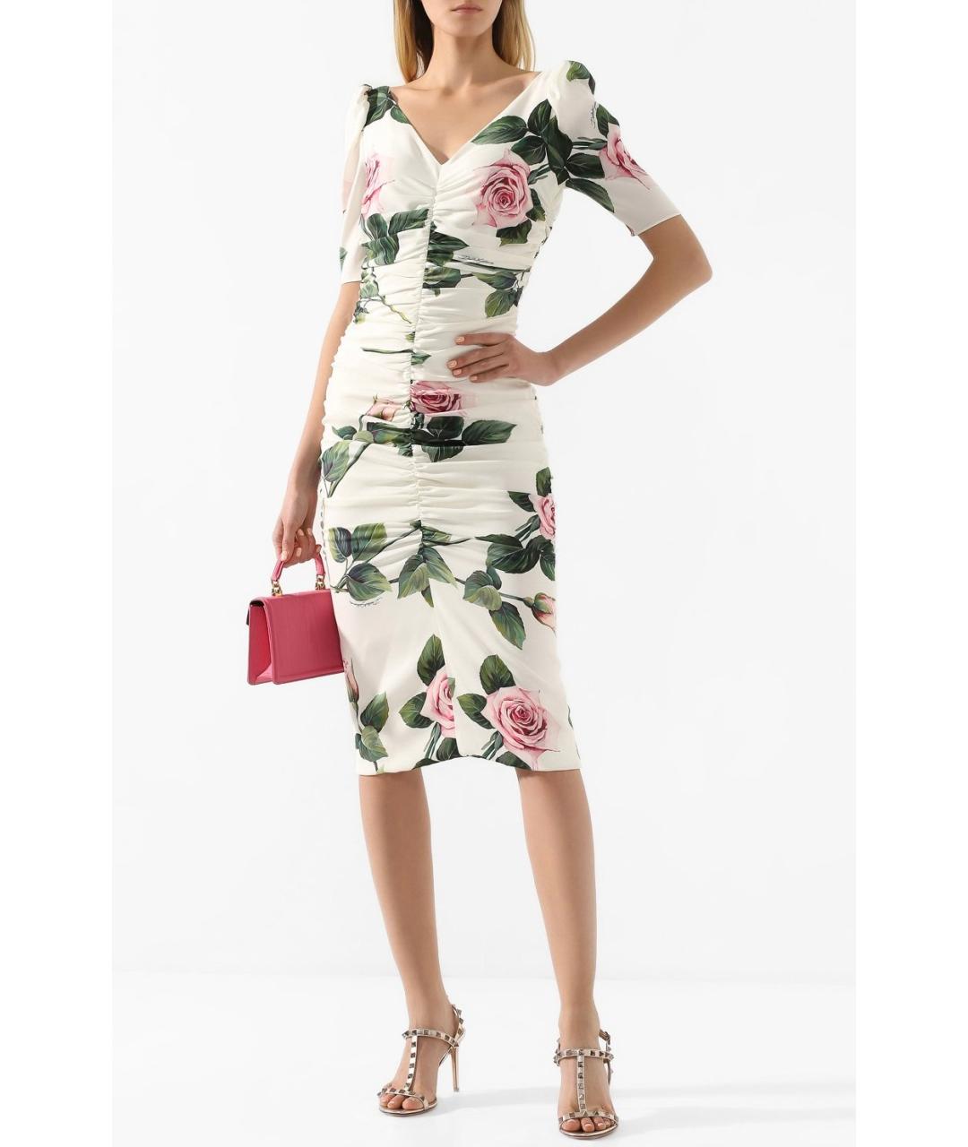 DOLCE&GABBANA Белое шелковое коктейльное платье, фото 4