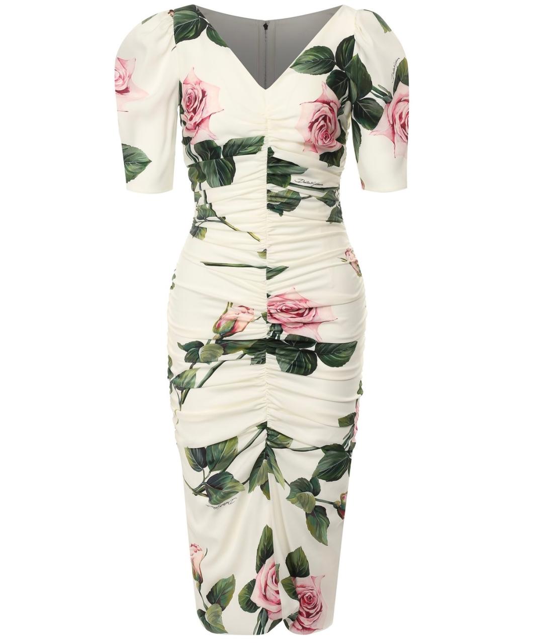 DOLCE&GABBANA Белое шелковое коктейльное платье, фото 1