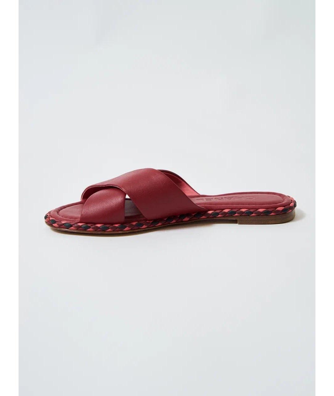 CHANEL Красные кожаные шлепанцы, фото 5