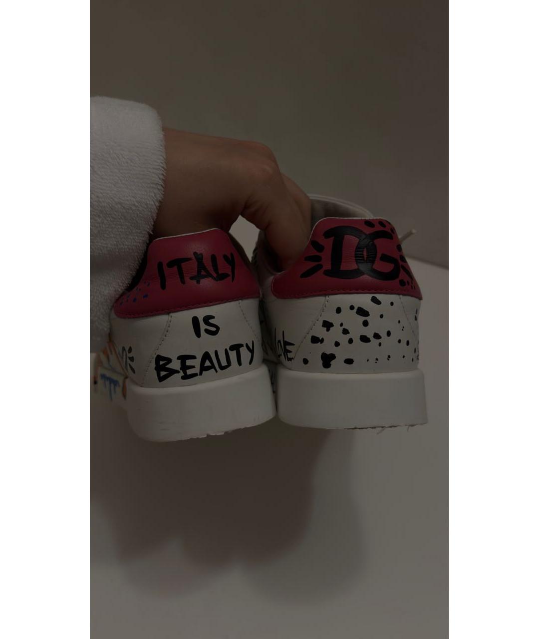 DOLCE&GABBANA Белые кожаные кеды, фото 5