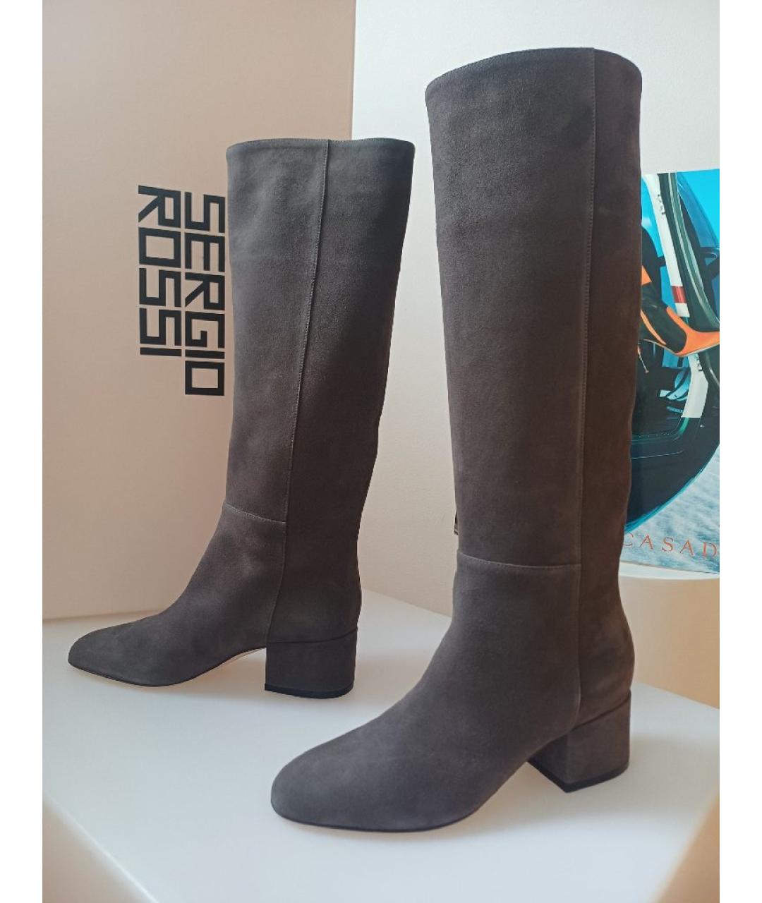 SERGIO ROSSI Серые замшевые сапоги, фото 3