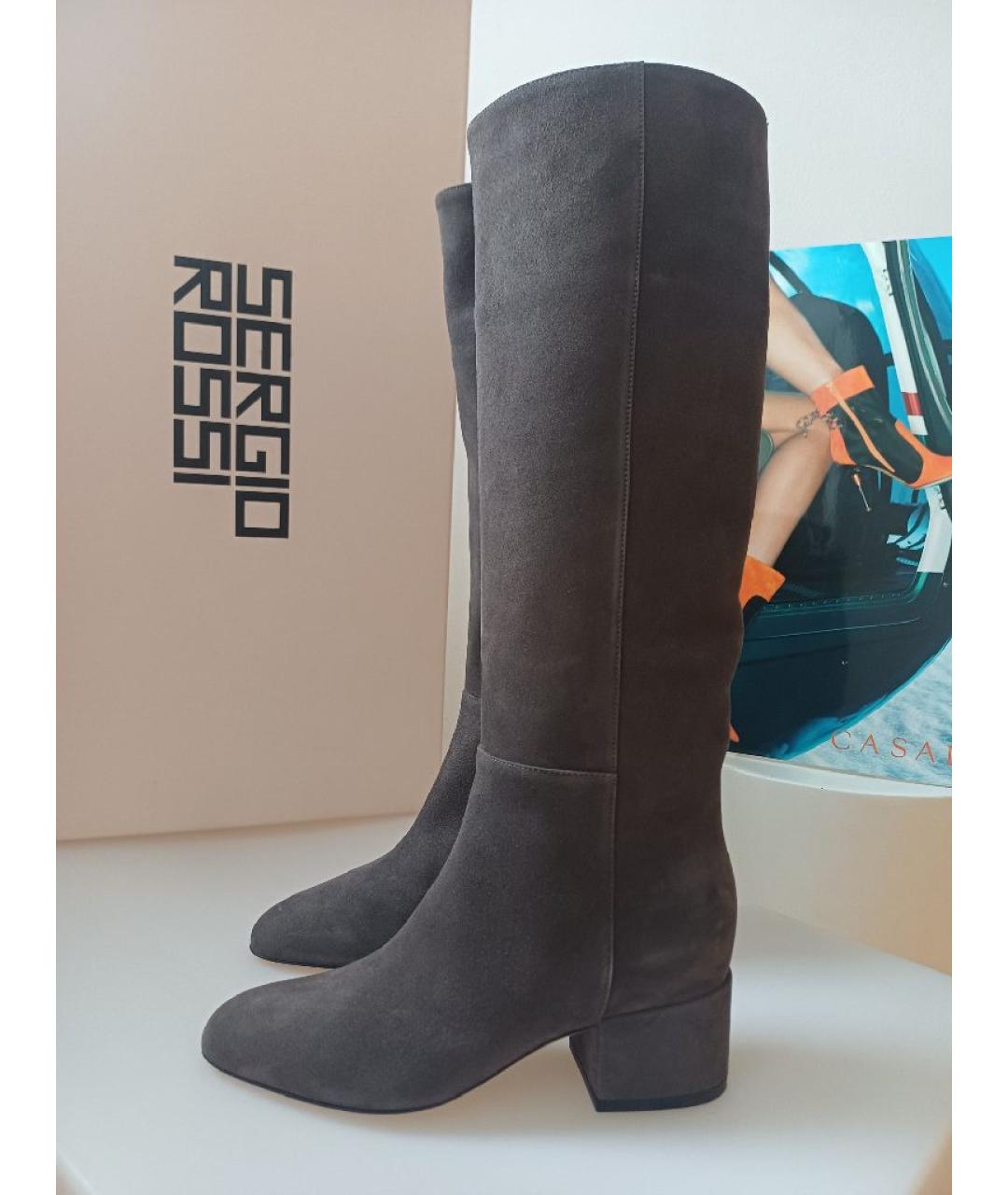 SERGIO ROSSI Серые замшевые сапоги, фото 2