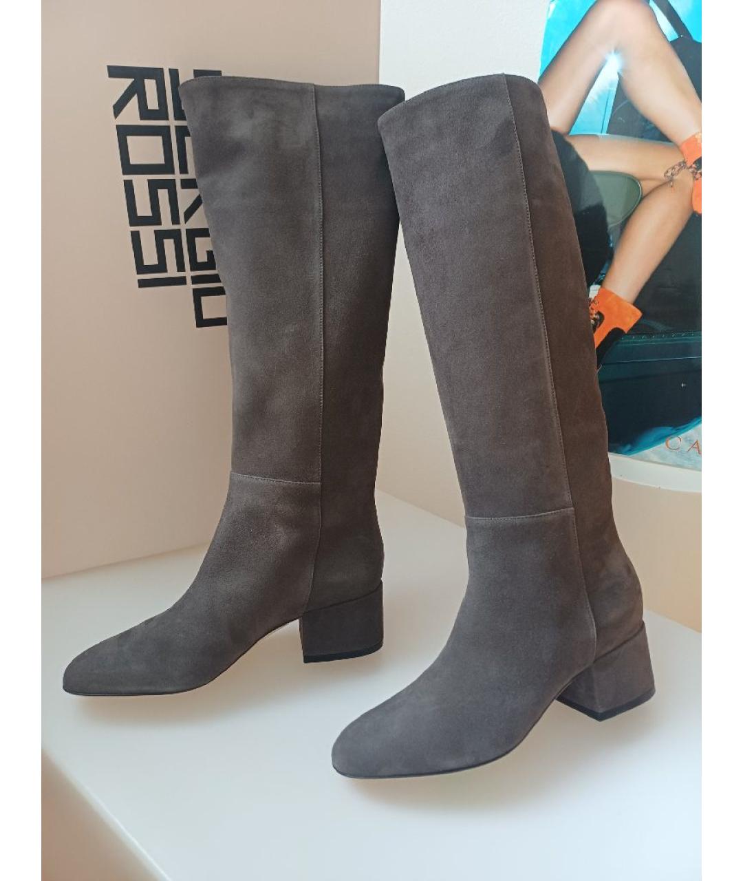 SERGIO ROSSI Серые замшевые сапоги, фото 4