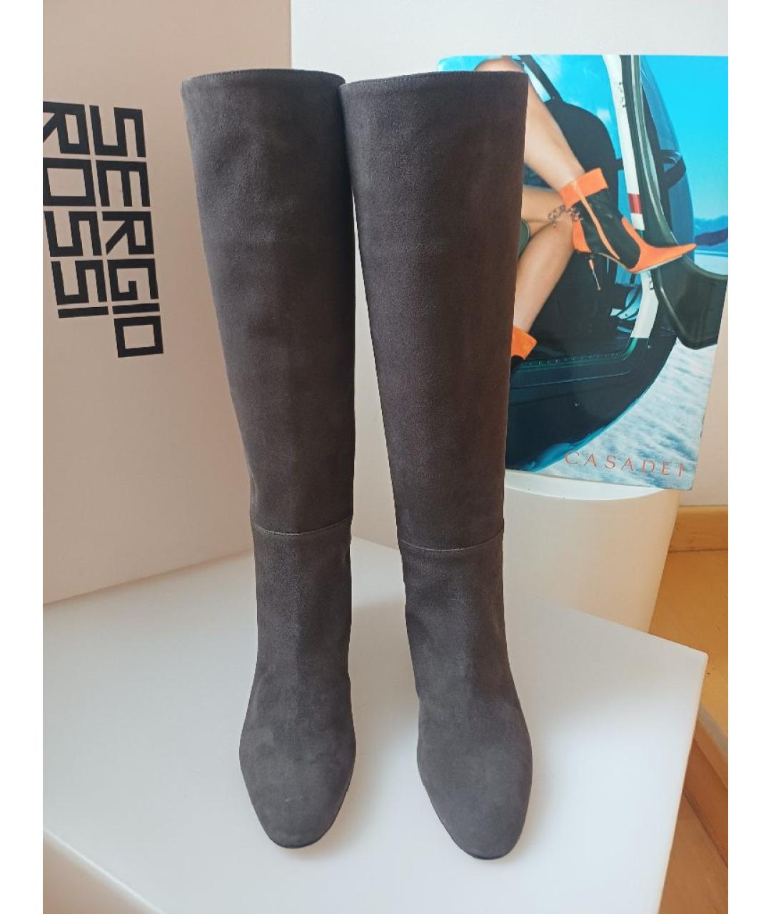 SERGIO ROSSI Серые замшевые сапоги, фото 7