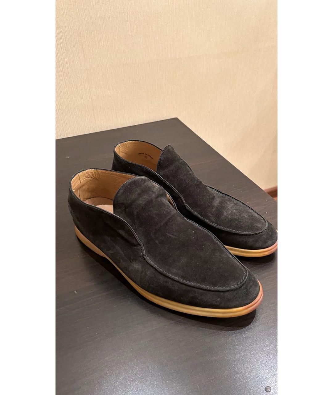 LORO PIANA Антрацитовые замшевые низкие ботинки, фото 7