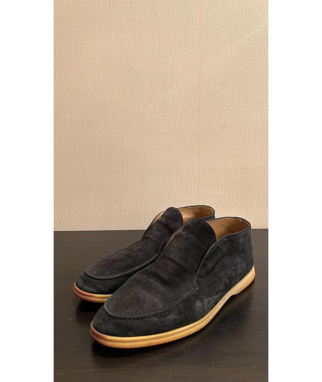 LORO PIANA Антрацитовые замшевые низкие ботинки, фото 8