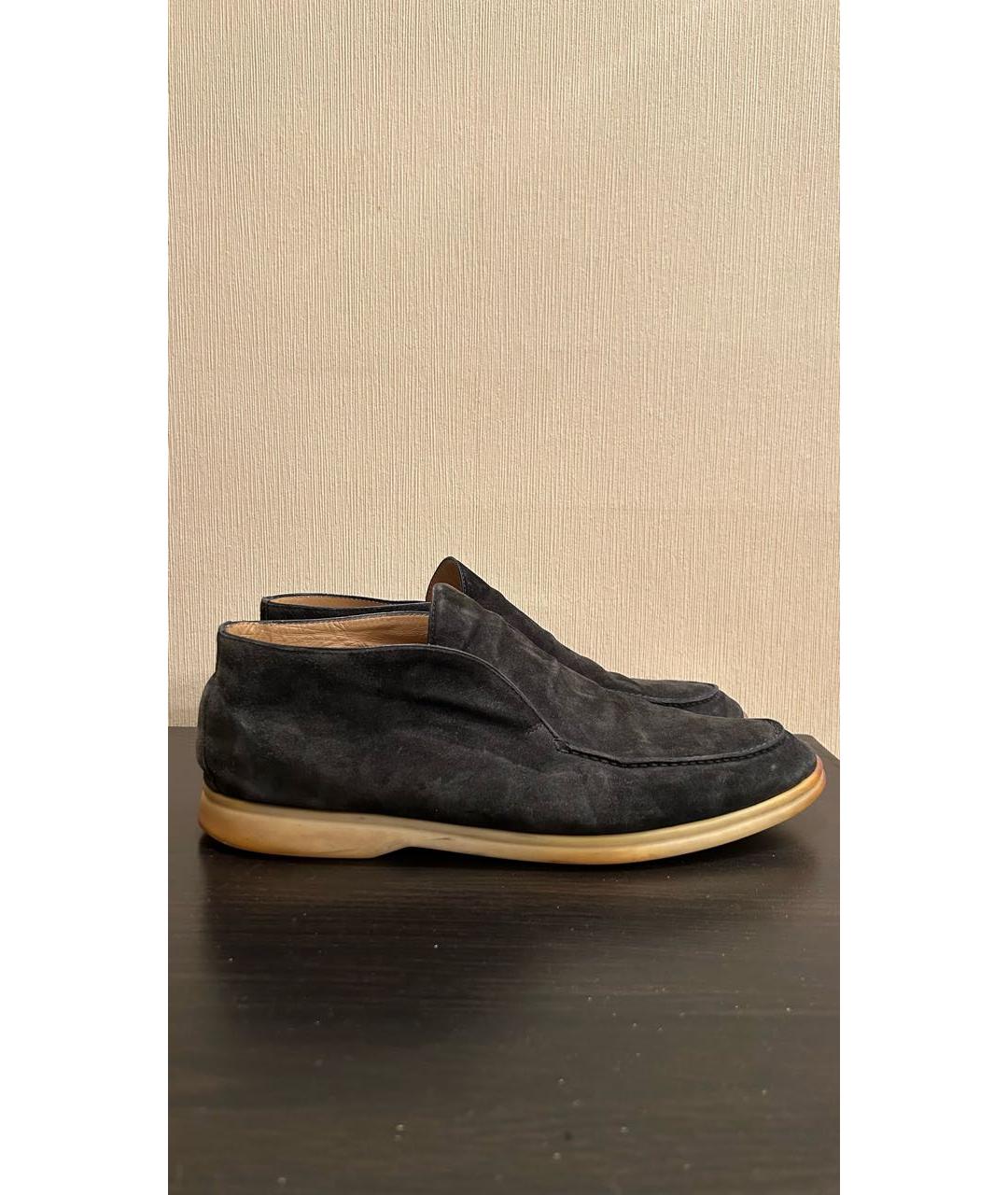 LORO PIANA Антрацитовые замшевые низкие ботинки, фото 9
