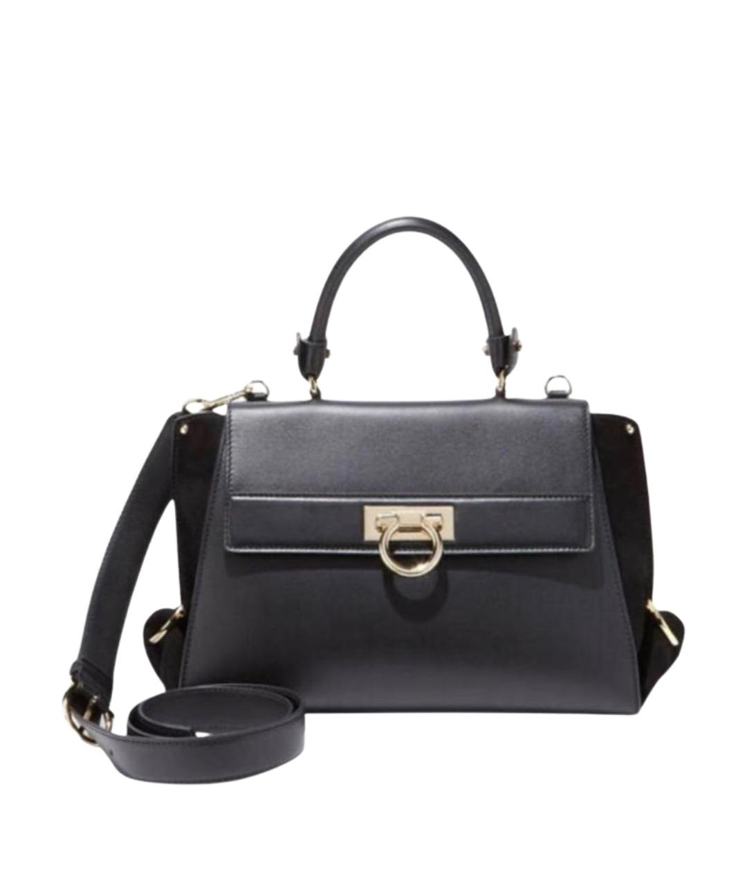 FERRAGAMO Черная кожаная сумка с короткими ручками, фото 1