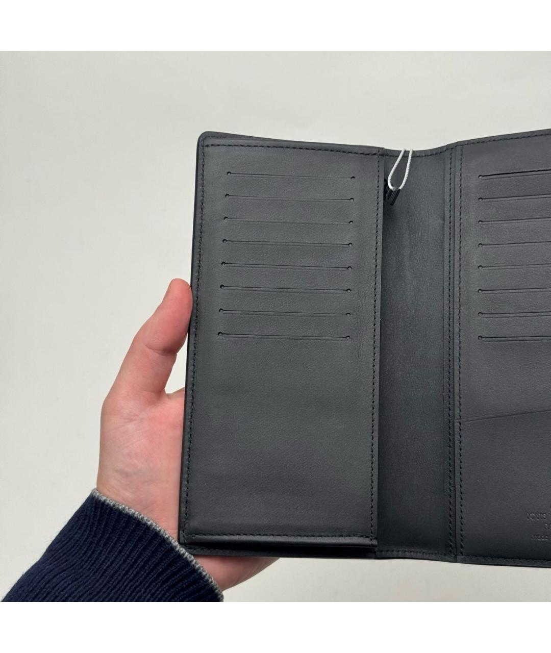 LOUIS VUITTON Черный кожаный кошелек, фото 7