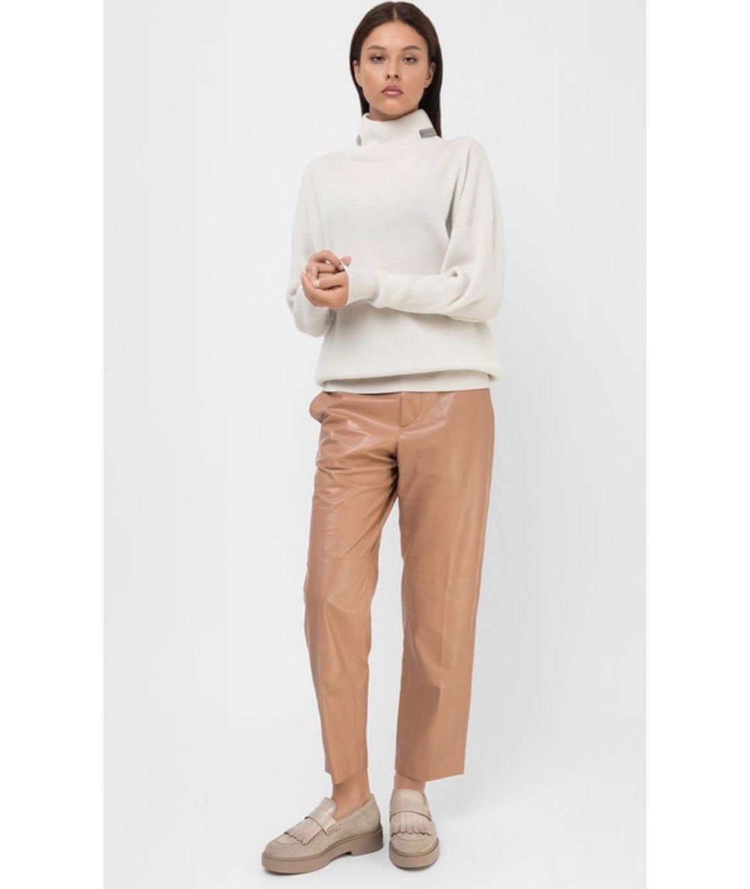 BRUNELLO CUCINELLI Коралловые кожаные прямые брюки, фото 4