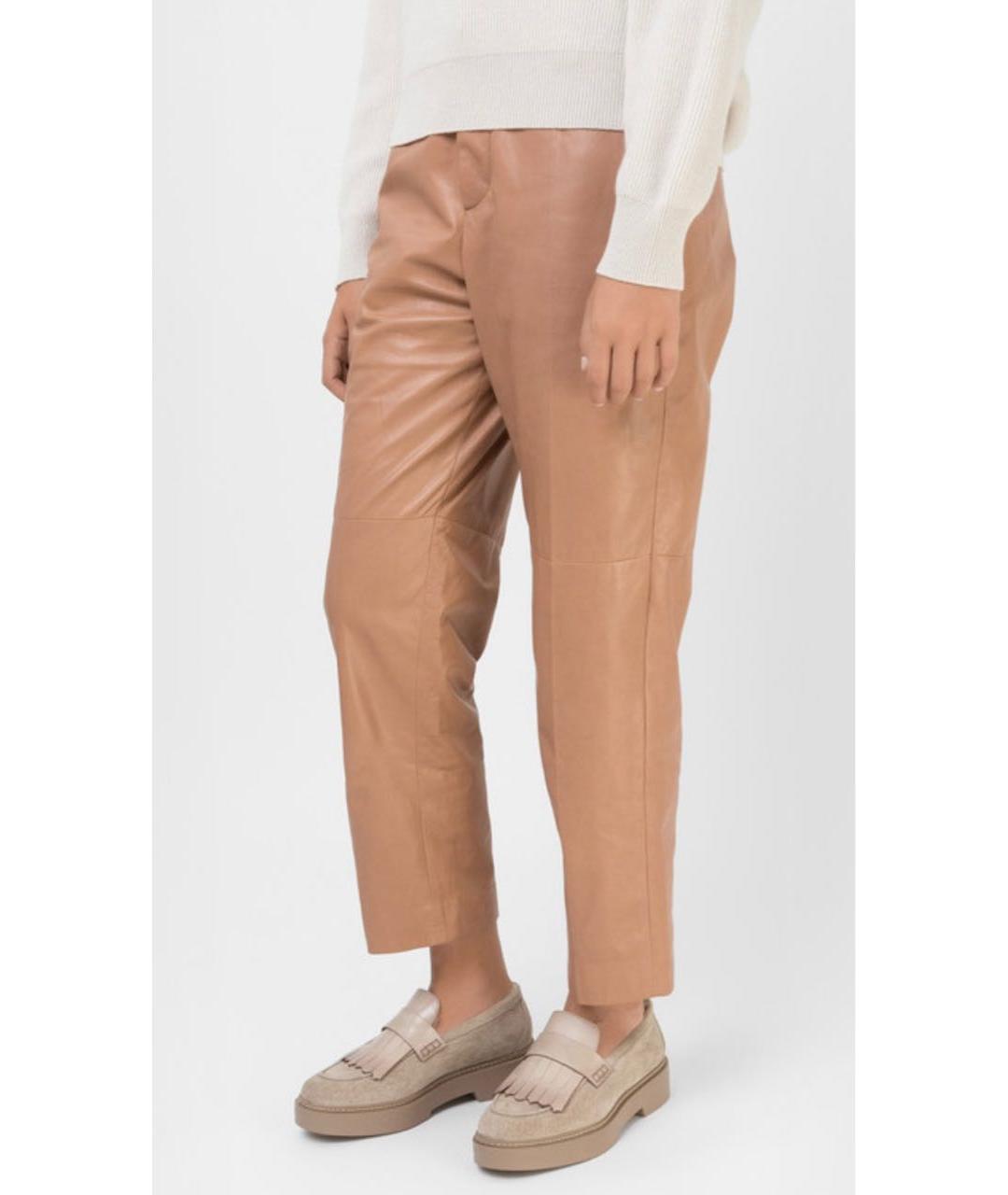 BRUNELLO CUCINELLI Коралловые кожаные прямые брюки, фото 2