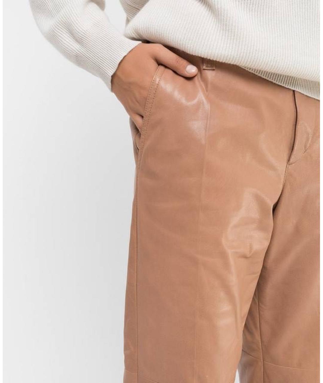 BRUNELLO CUCINELLI Коралловые кожаные прямые брюки, фото 5
