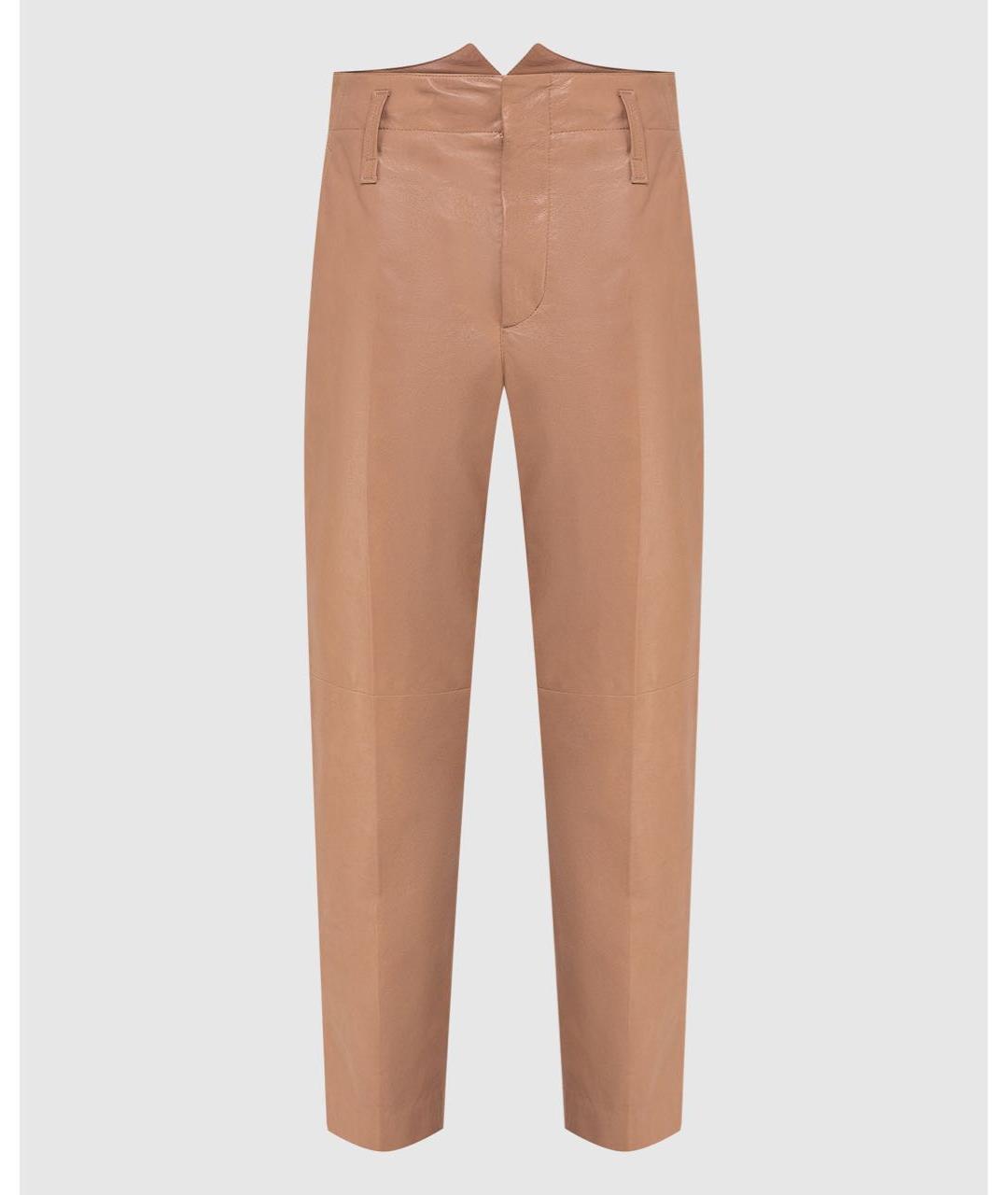 BRUNELLO CUCINELLI Коралловые кожаные прямые брюки, фото 6