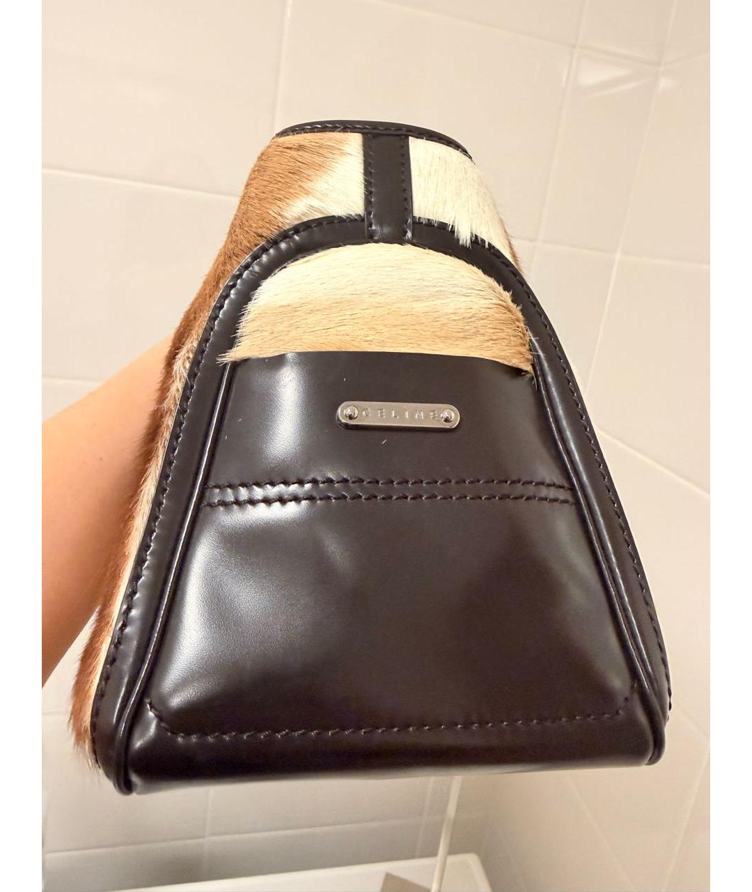 CELINE Коричневая меховая сумка с короткими ручками, фото 3