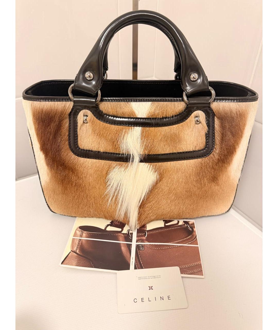 CELINE Коричневая меховая сумка с короткими ручками, фото 6