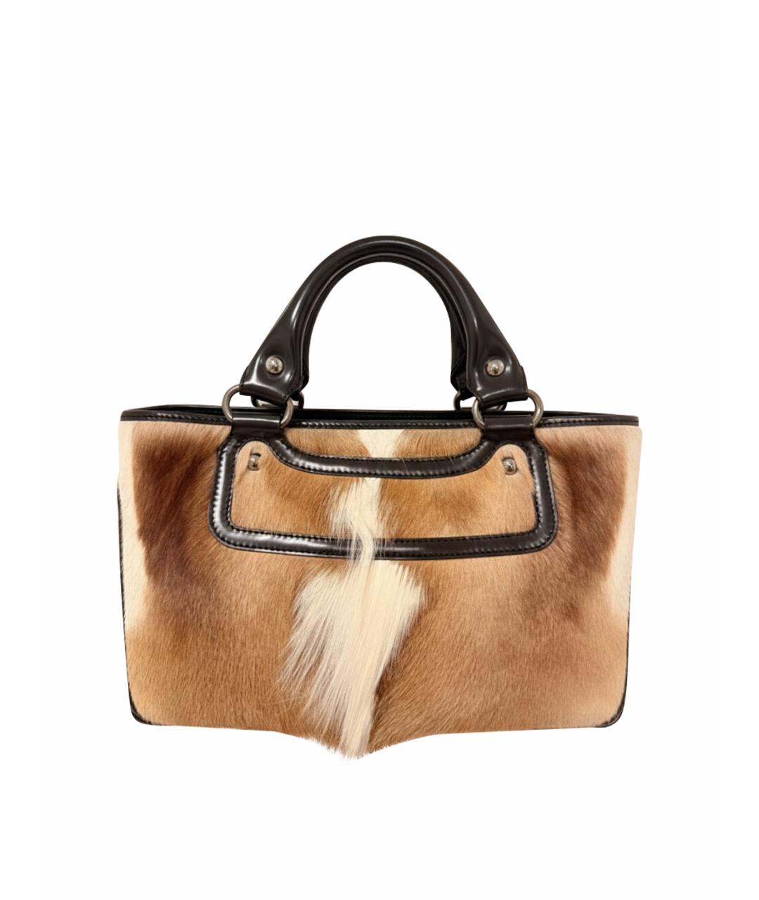 CELINE Коричневая меховая сумка с короткими ручками, фото 1