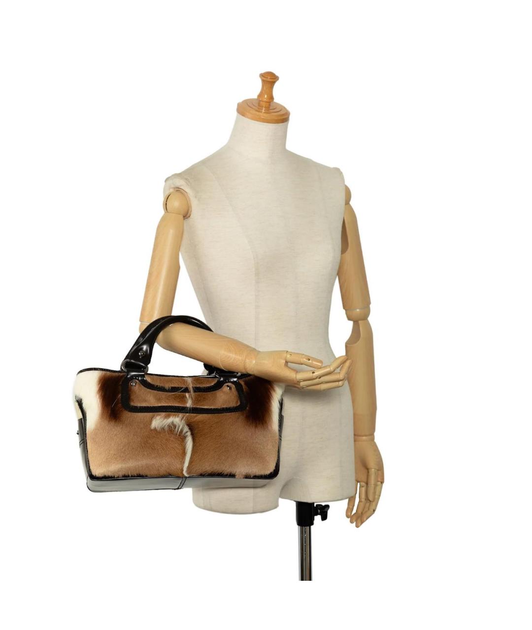 CELINE Коричневая меховая сумка с короткими ручками, фото 8