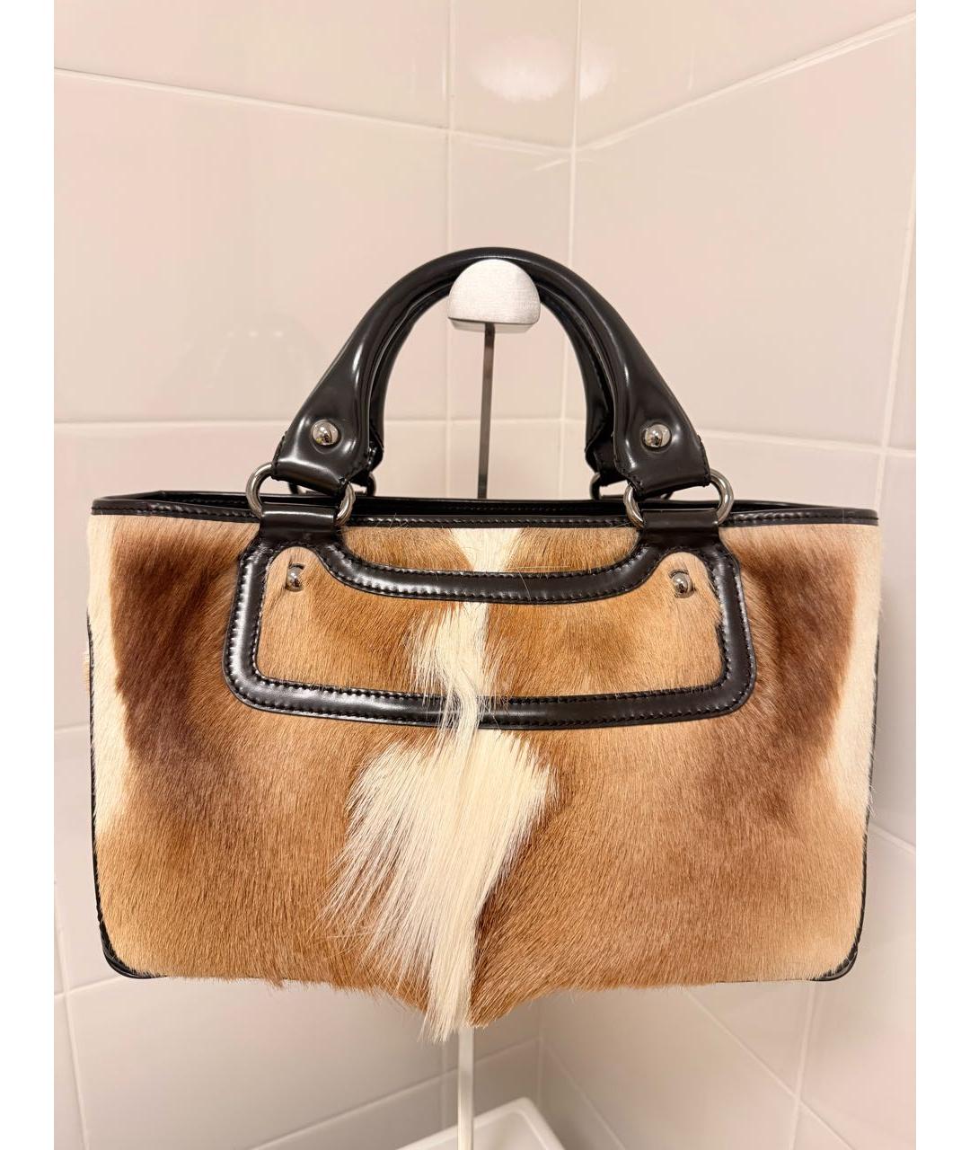 CELINE Коричневая меховая сумка с короткими ручками, фото 9