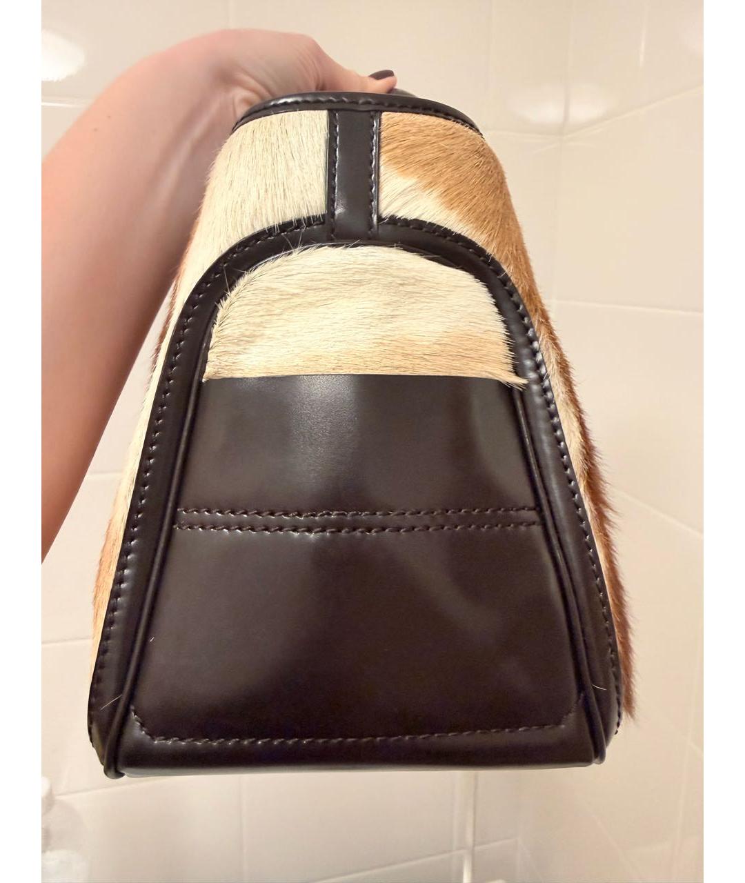 CELINE Коричневая меховая сумка с короткими ручками, фото 4