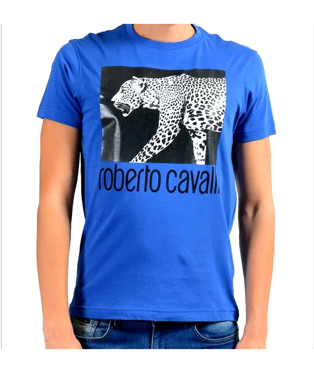 ROBERTO CAVALLI Синяя хлопковая футболка, фото 2