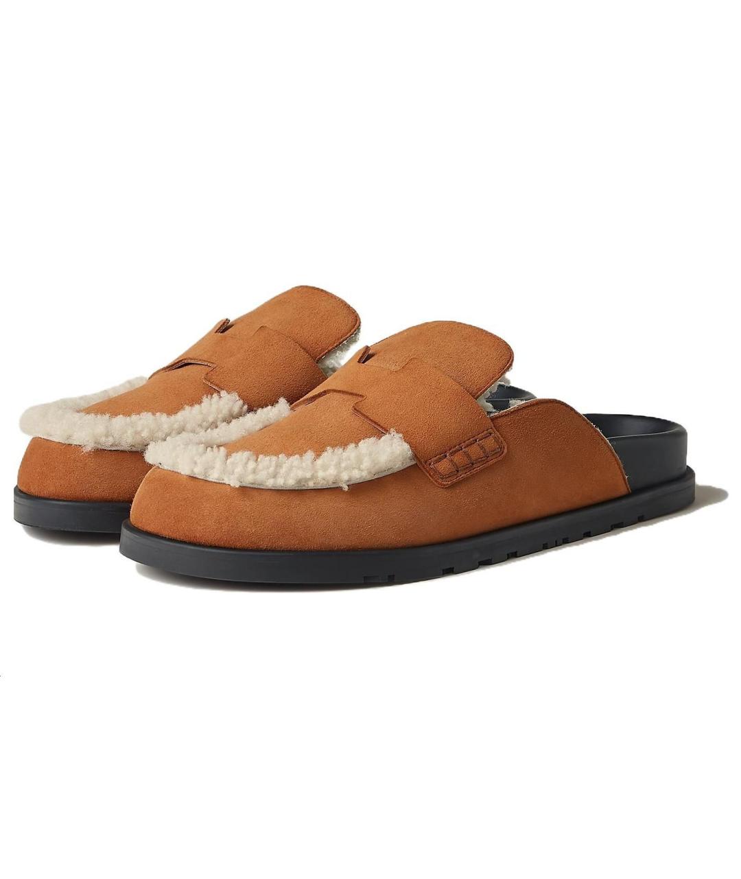 HERMES Коричневые кожаные слипоны, фото 3