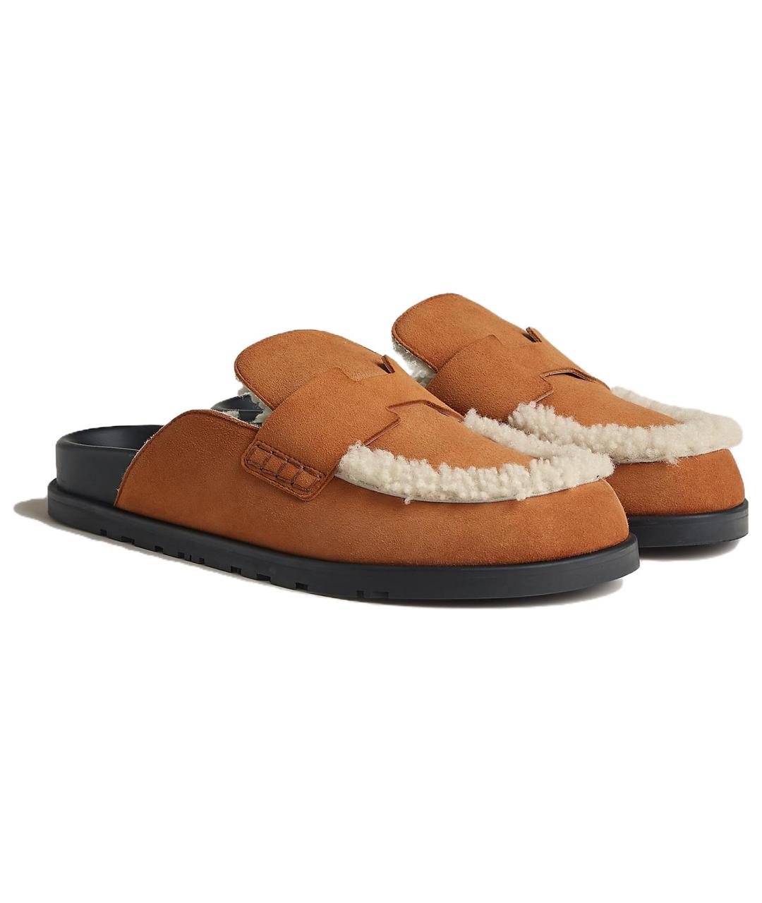 HERMES Коричневые кожаные слипоны, фото 4