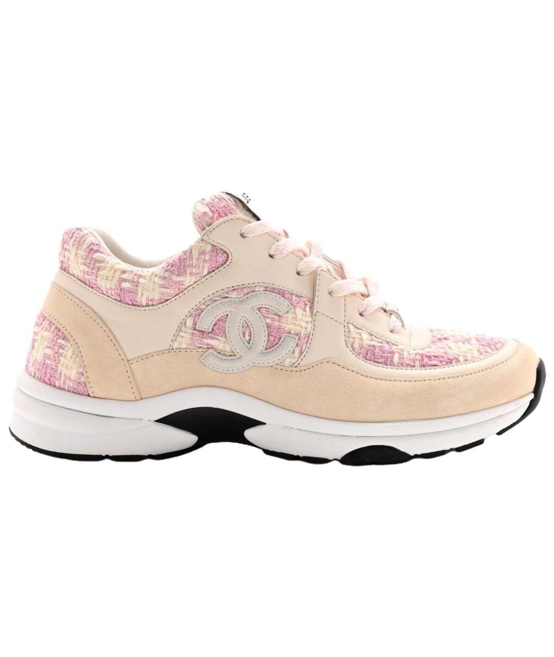 CHANEL Бежевые кожаные кроссовки, фото 1