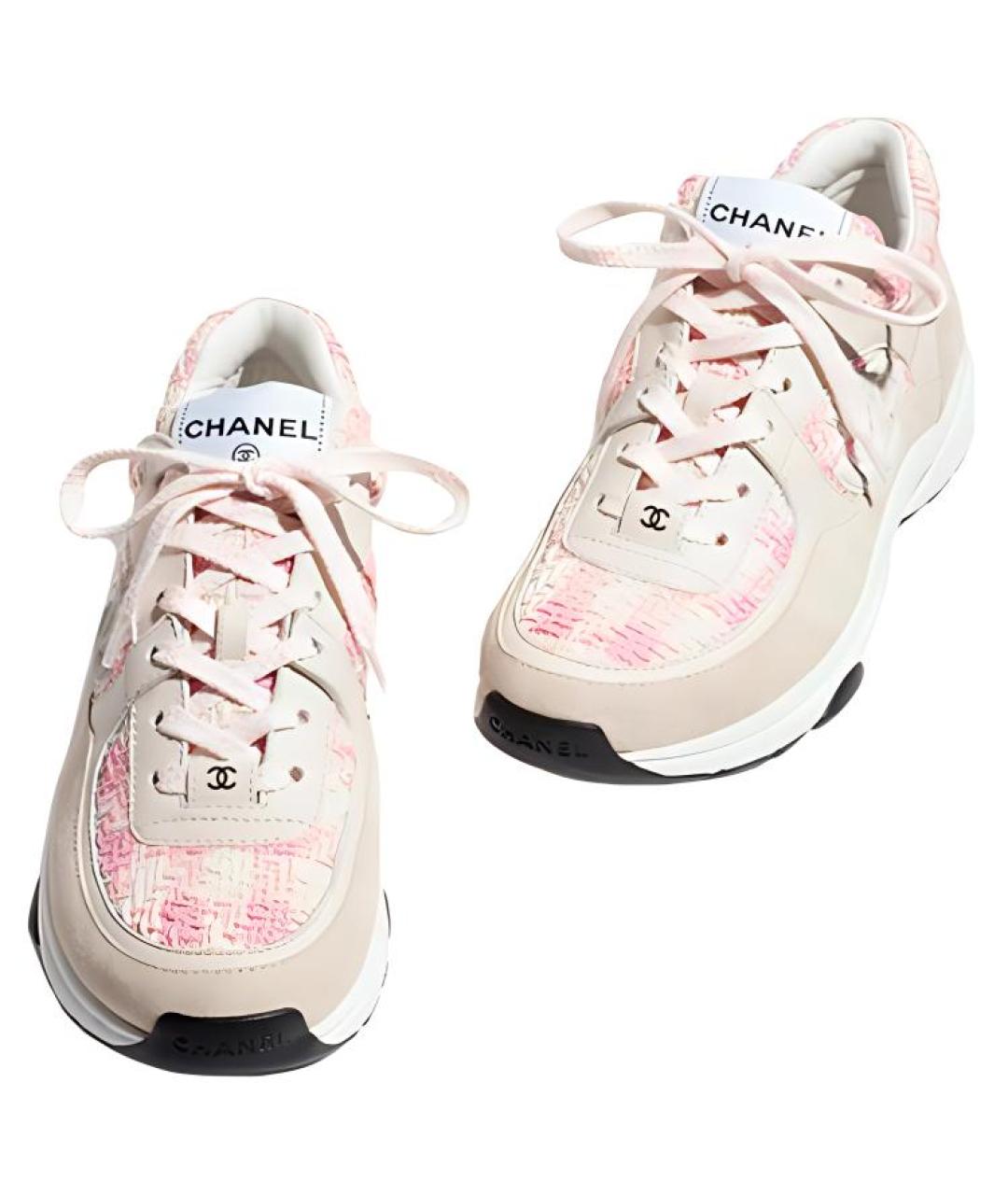 CHANEL Бежевые кожаные кроссовки, фото 5