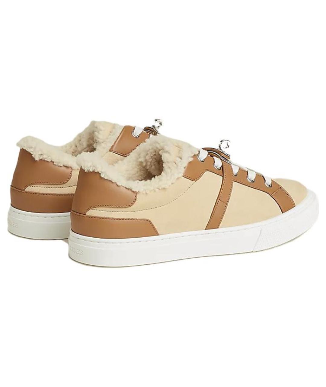 HERMES Бежевые кожаные кеды, фото 5