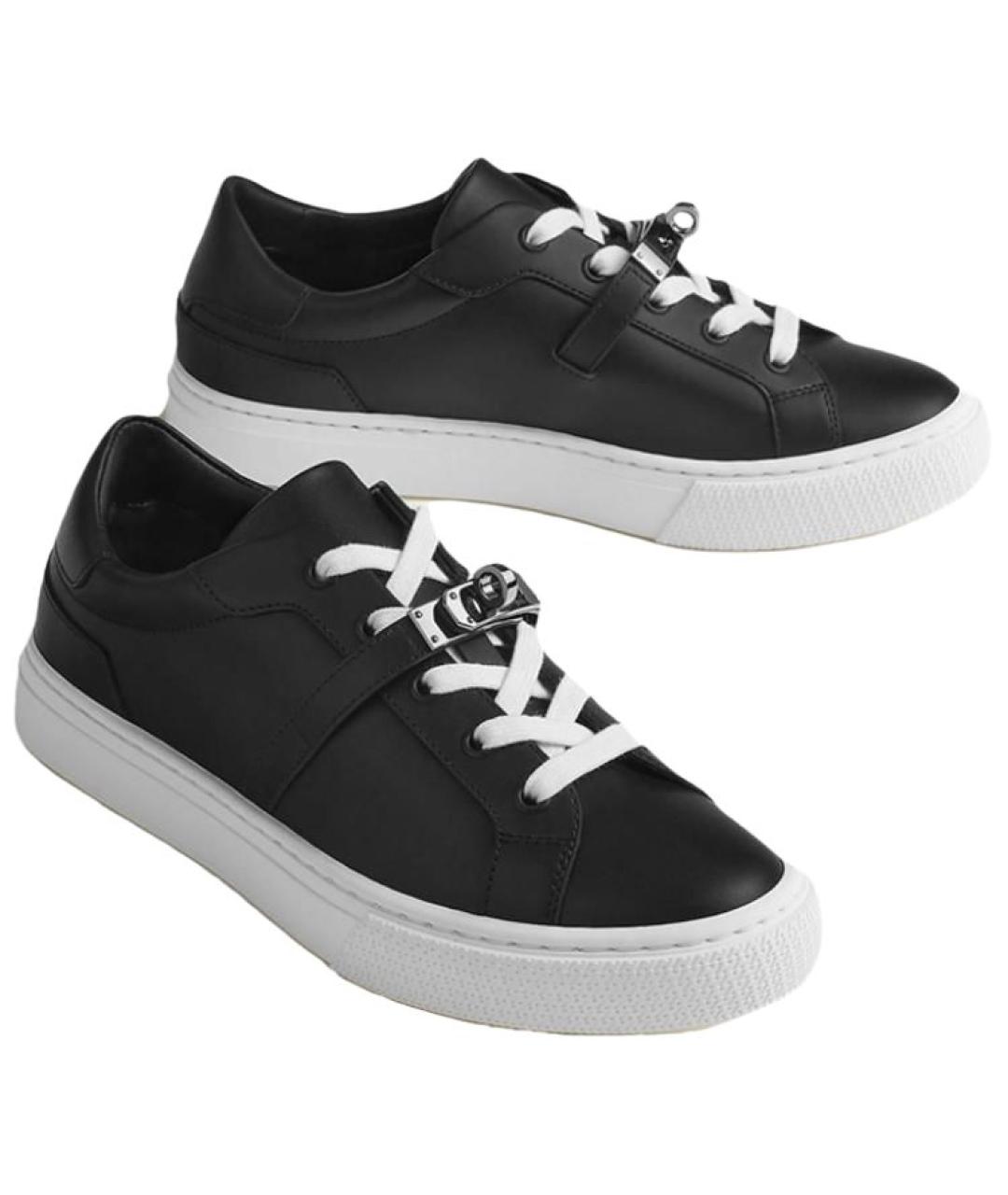 HERMES Черные кожаные кеды, фото 4