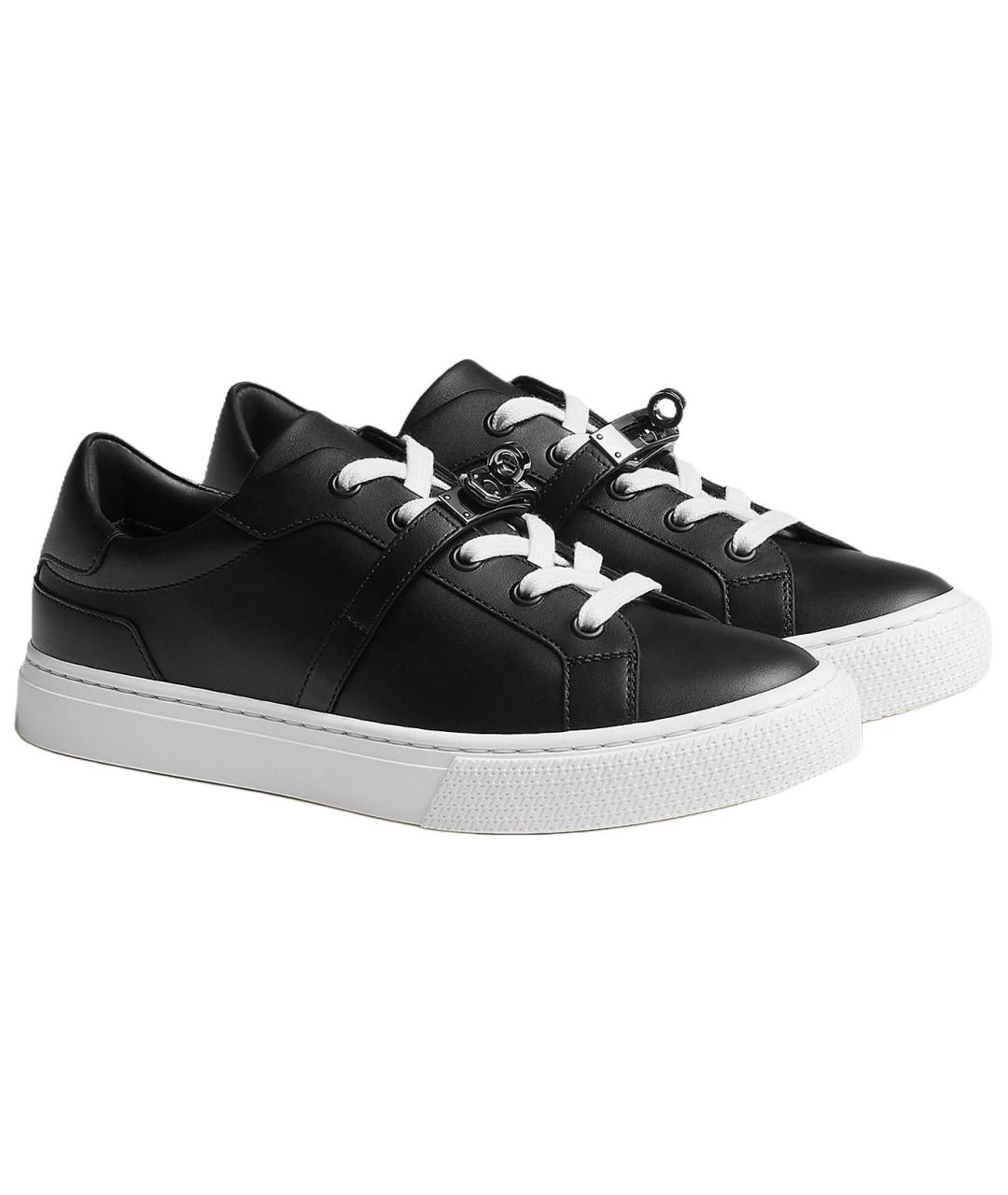 HERMES Черные кожаные кеды, фото 5