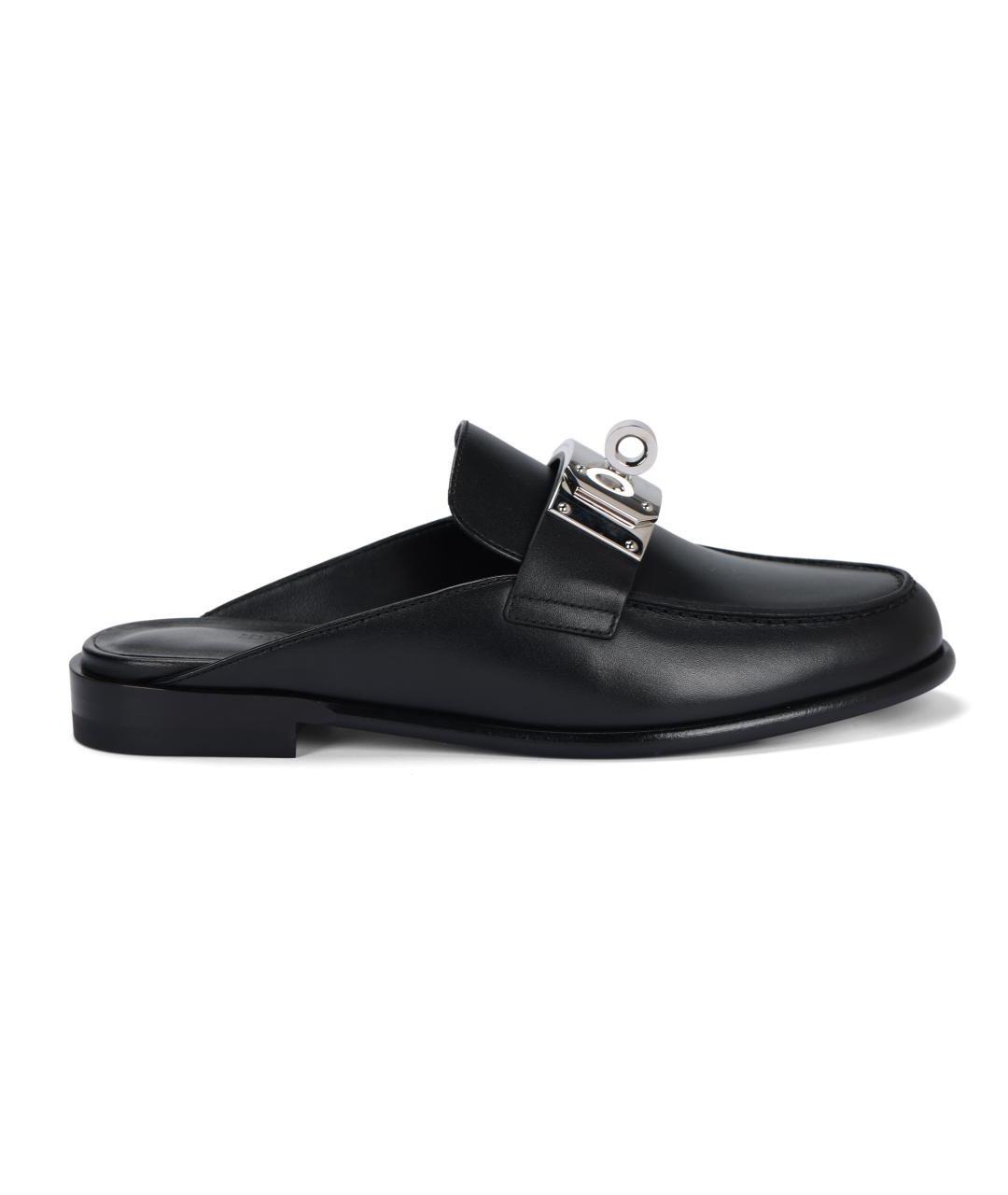 HERMES Черные кожаные мюли, фото 1