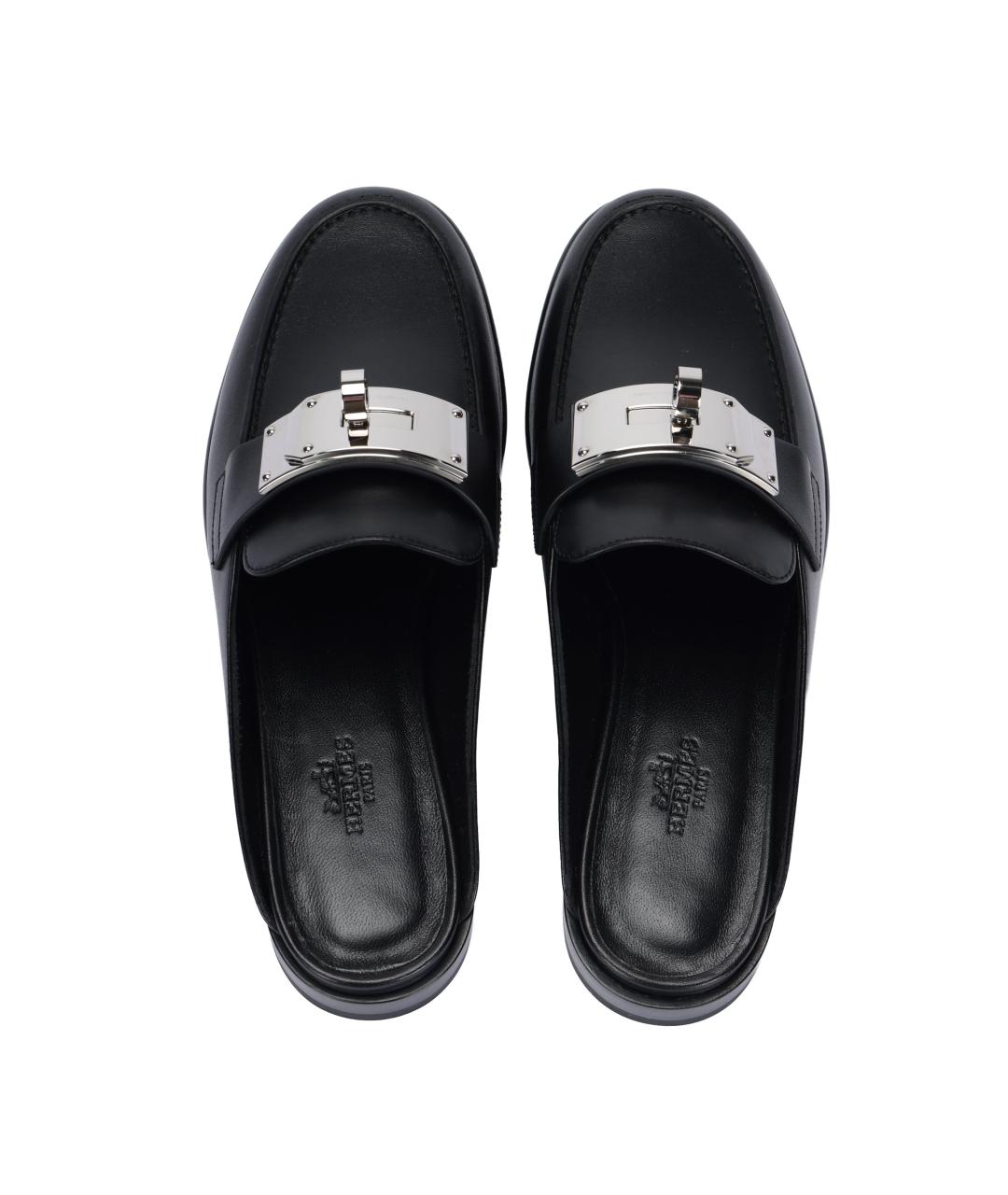 HERMES Черные кожаные мюли, фото 3