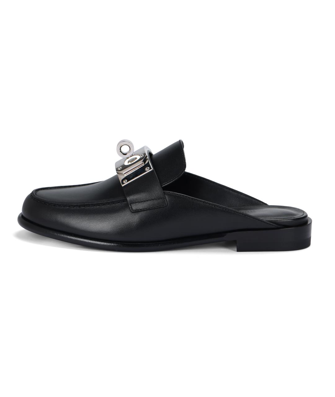 HERMES Черные кожаные мюли, фото 6