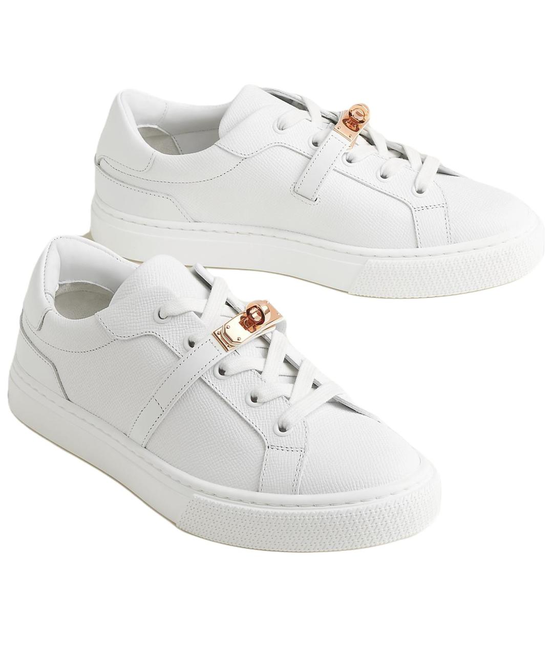 HERMES Белые кожаные кеды, фото 3