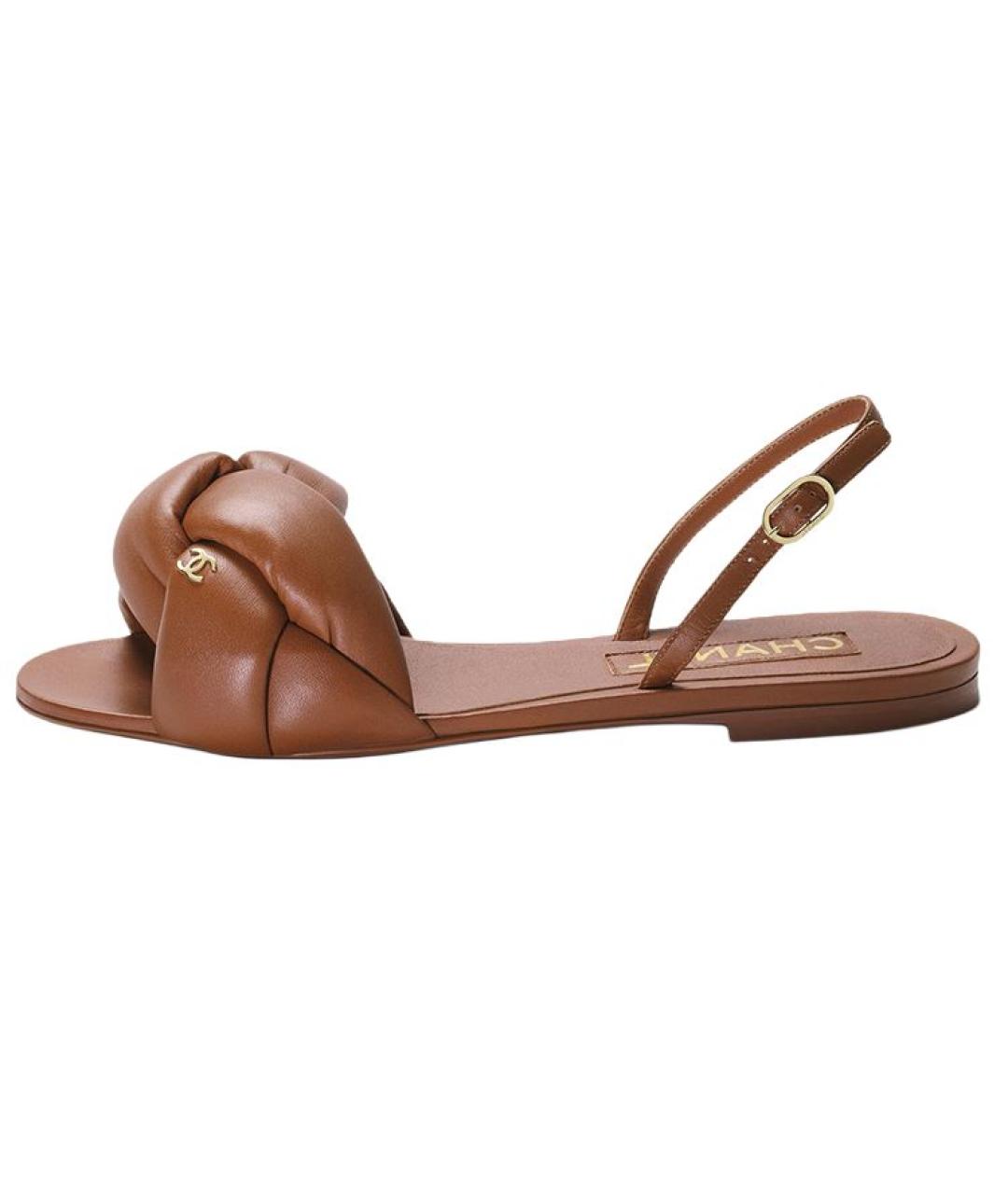 CHANEL Коричневые кожаные сандалии, фото 4