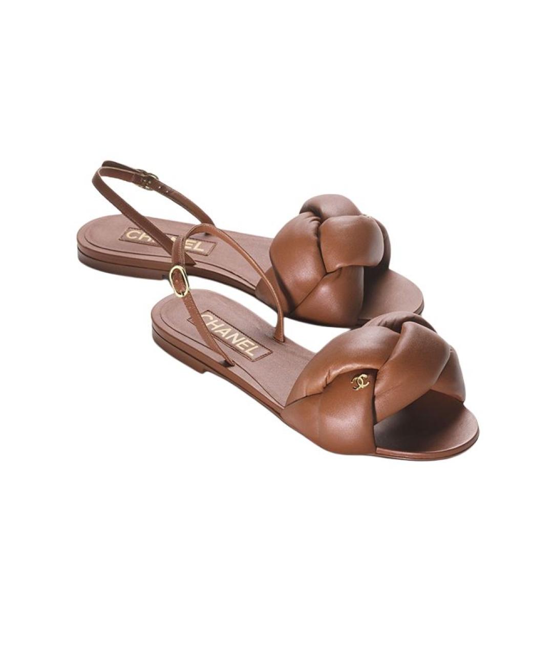 CHANEL Коричневые кожаные сандалии, фото 2