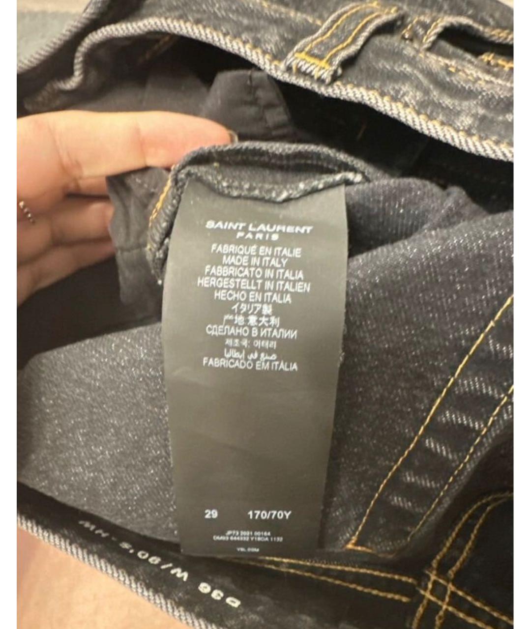 SAINT LAURENT Черные хлопковые прямые джинсы, фото 5