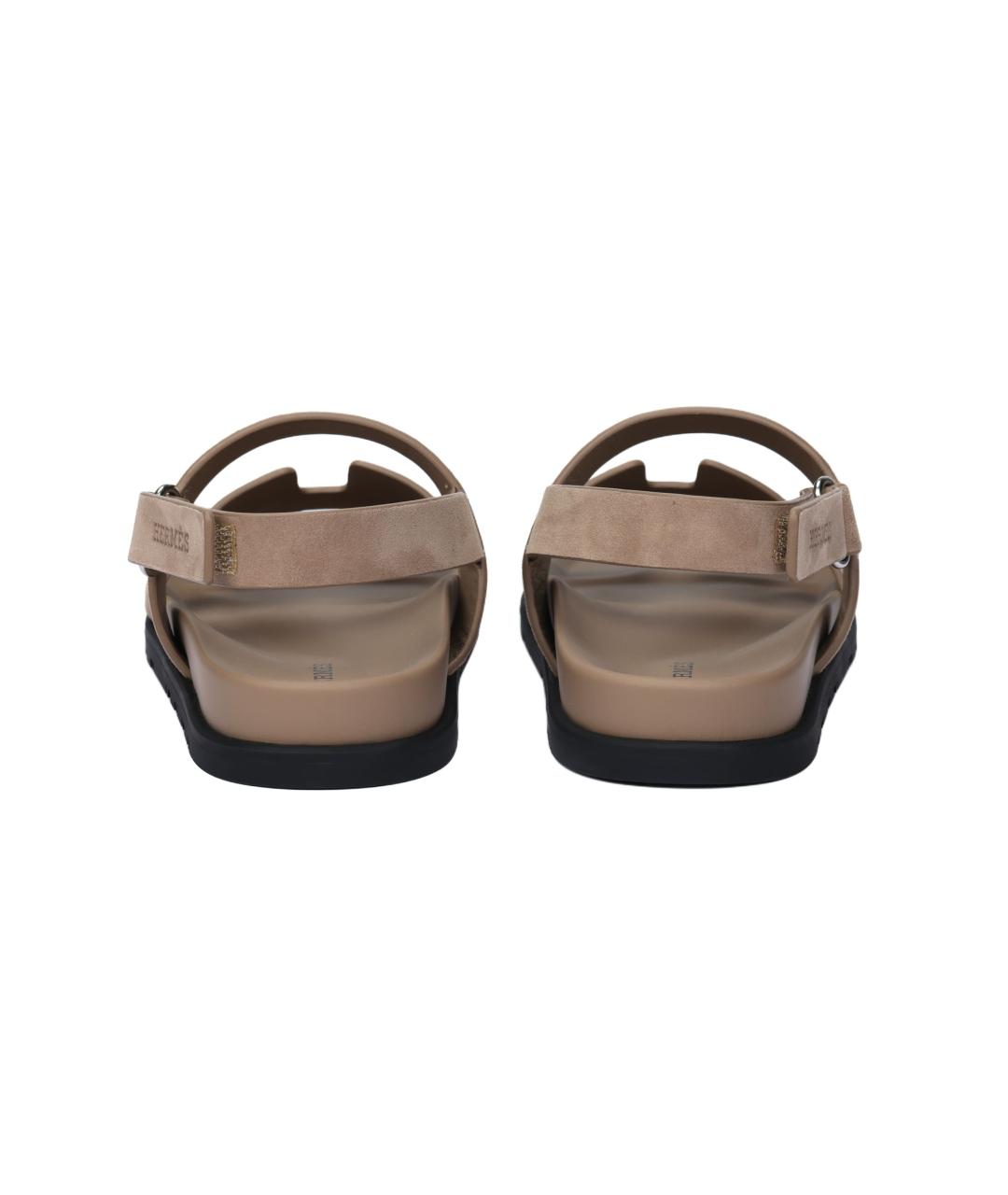 HERMES Бежевые замшевые сандалии, фото 4