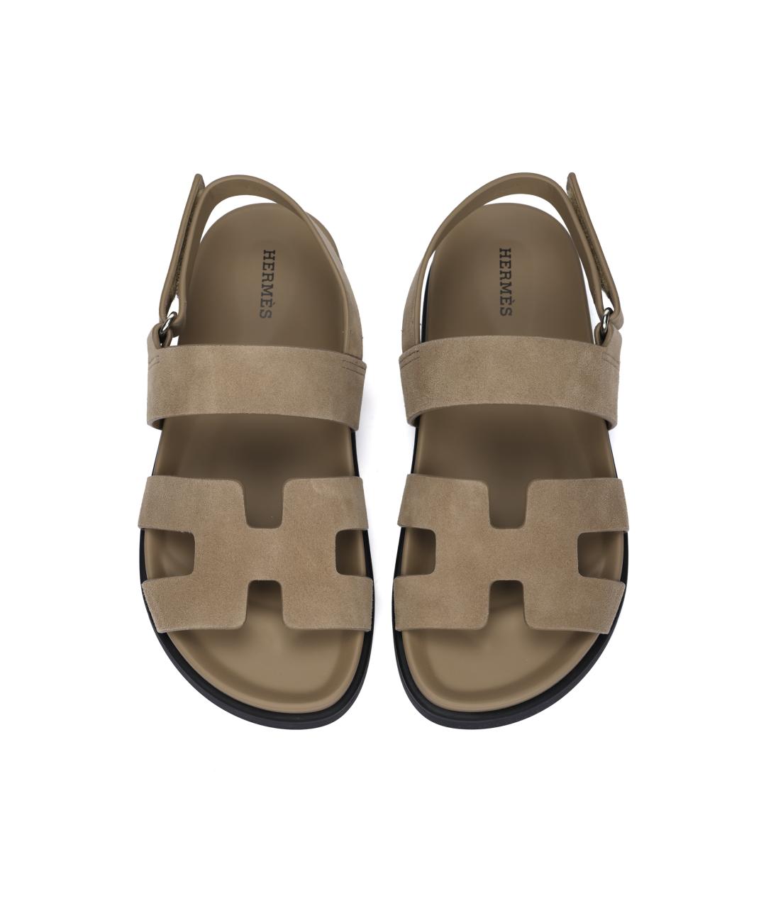 HERMES Бежевые замшевые сандалии, фото 3