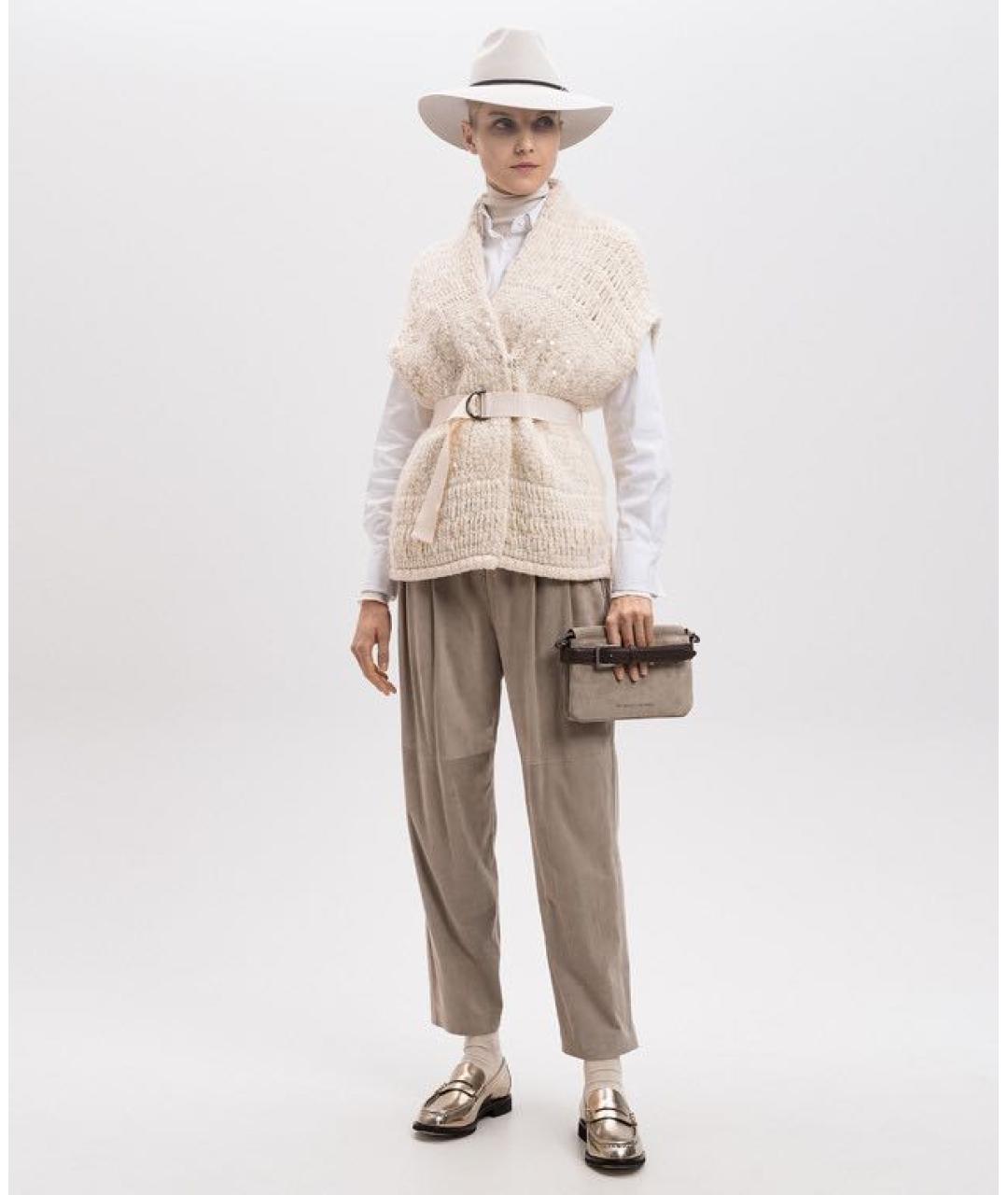 BRUNELLO CUCINELLI Серые кожаные прямые брюки, фото 5