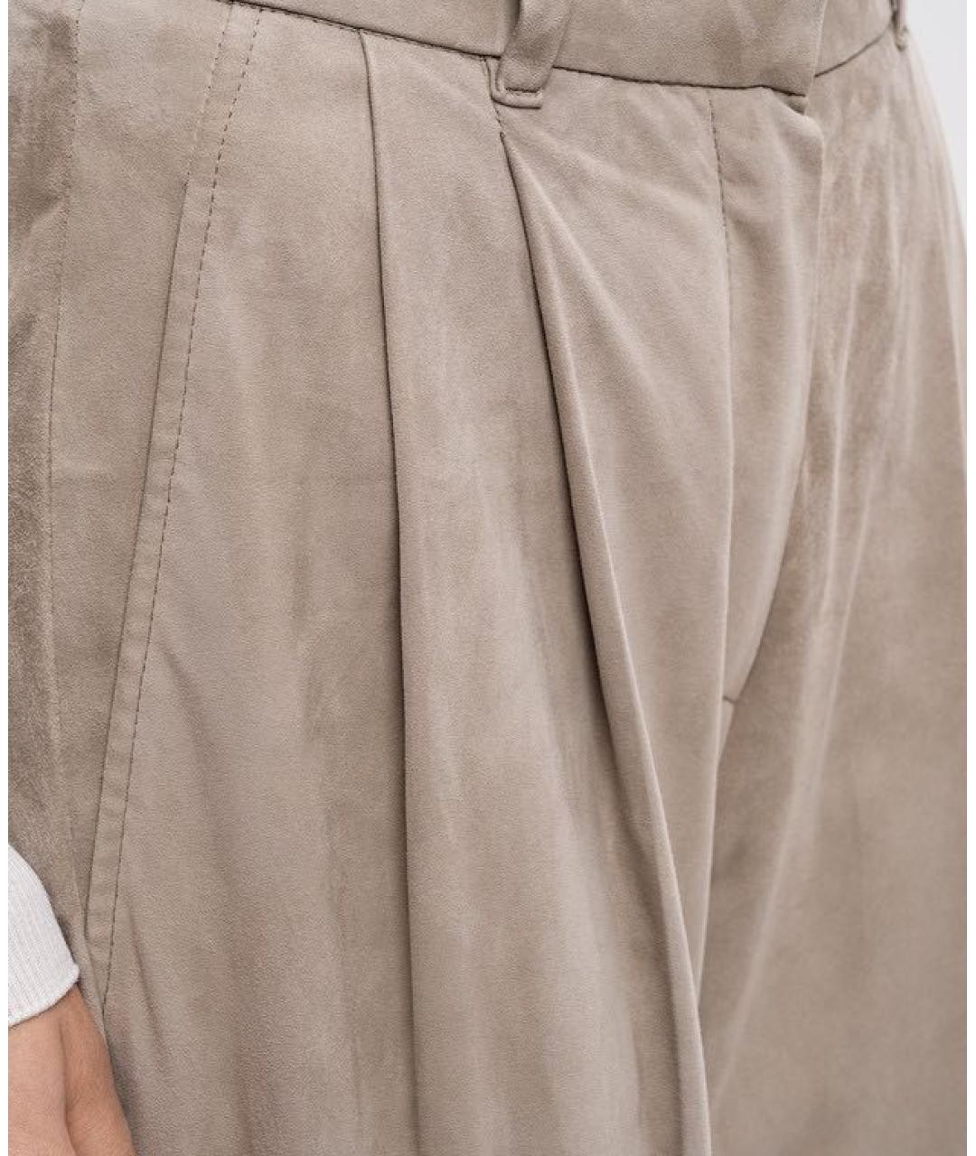 BRUNELLO CUCINELLI Серые кожаные прямые брюки, фото 4