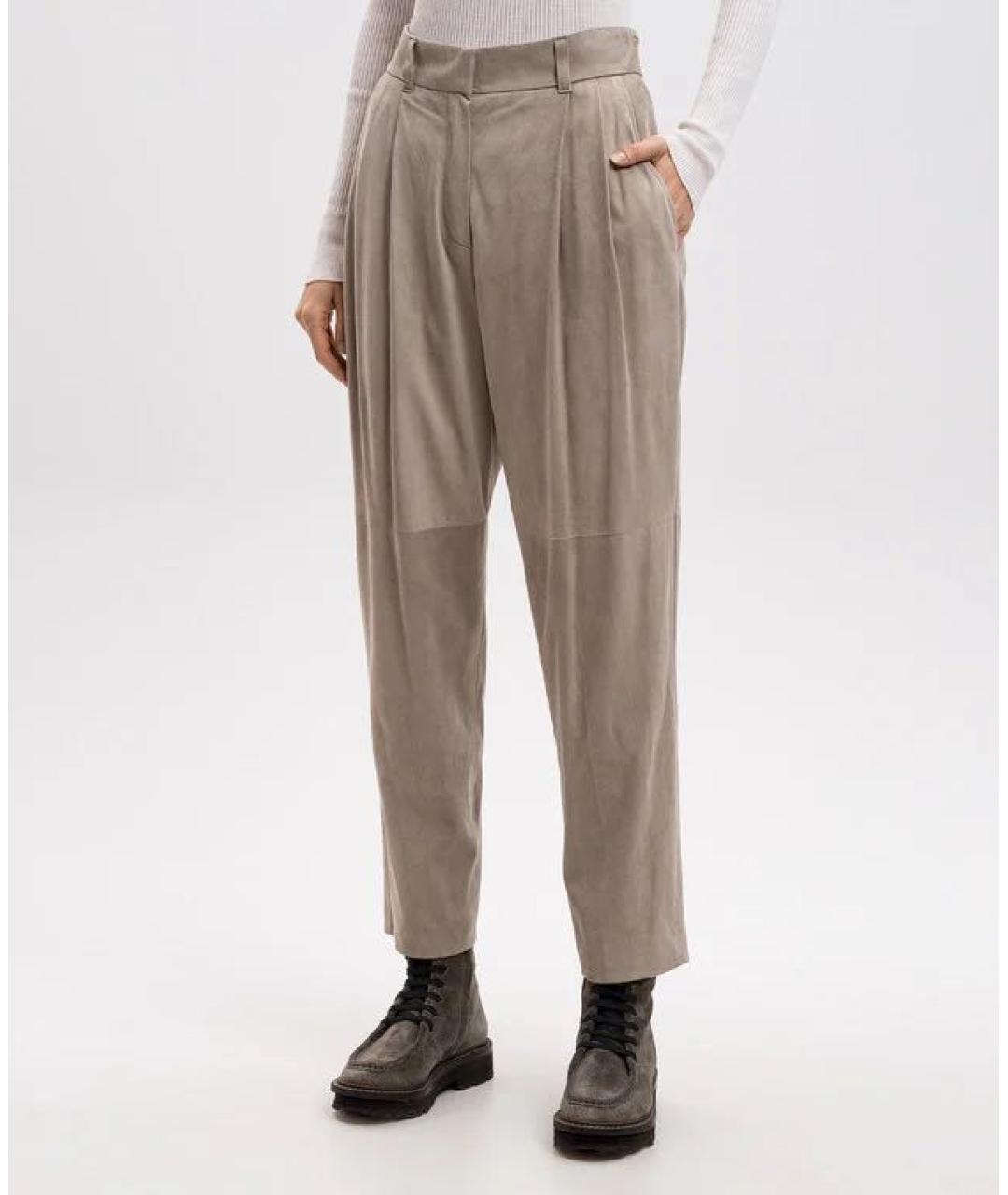 BRUNELLO CUCINELLI Серые кожаные прямые брюки, фото 2