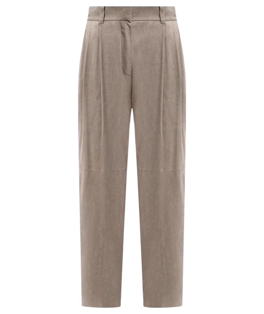 BRUNELLO CUCINELLI Серые кожаные прямые брюки, фото 1